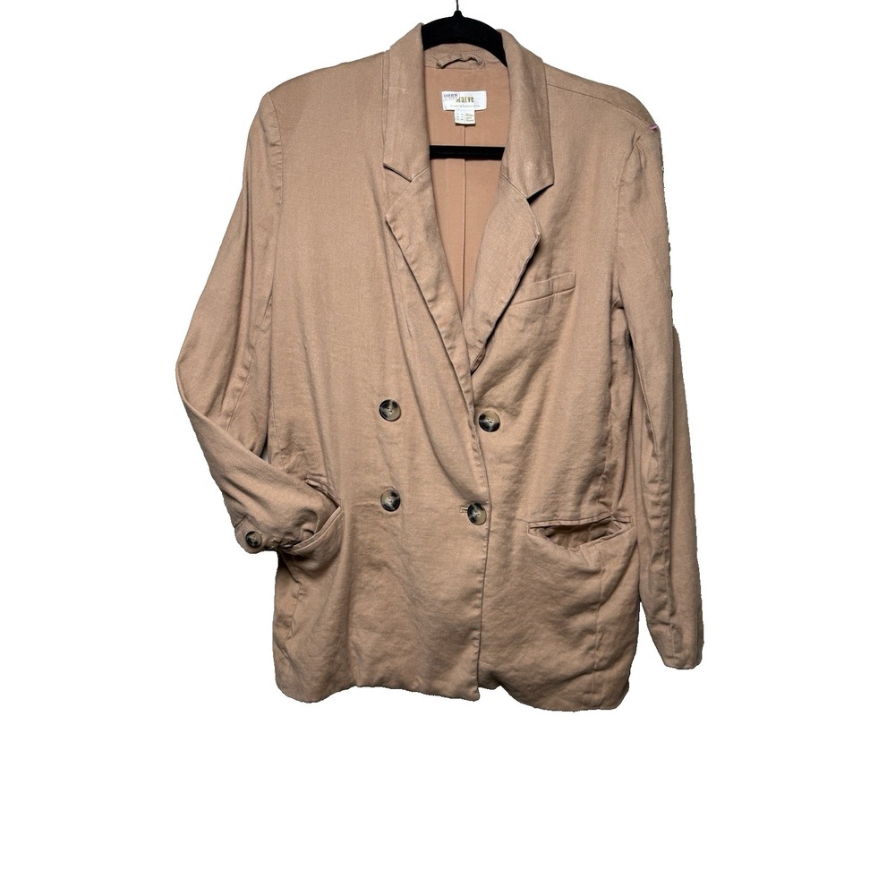 Maeve Anthropologie linen‎ blazer womens 4 beige double breasted relaxed fit